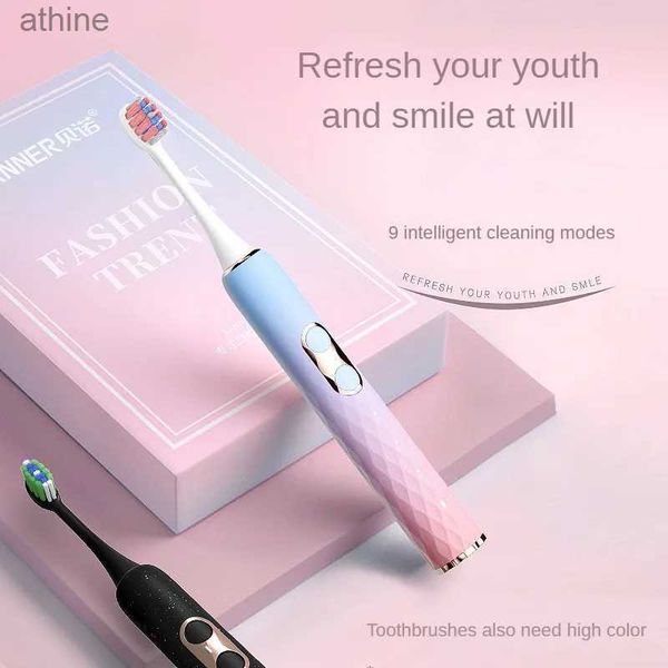Escovas de dentes elétricas cabeças de substituição escova de dentes portátil estojo de viagem USB carga rápida PBT cerdas macias inteligentes 9 modos de limpeza dentes YQ240124