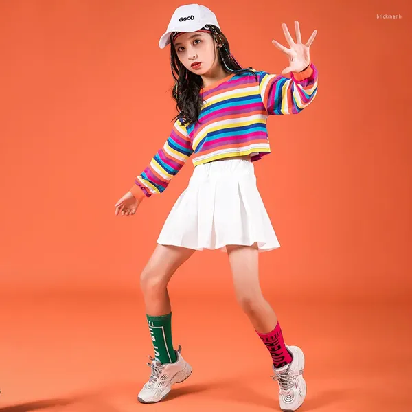 Abbigliamento da palcoscenico Abbigliamento da ballo di strada per bambini Abiti da ballo Gonna hip-hop jazz T-shirt Costumi da ballo per ragazze Ragazzi Dancewear