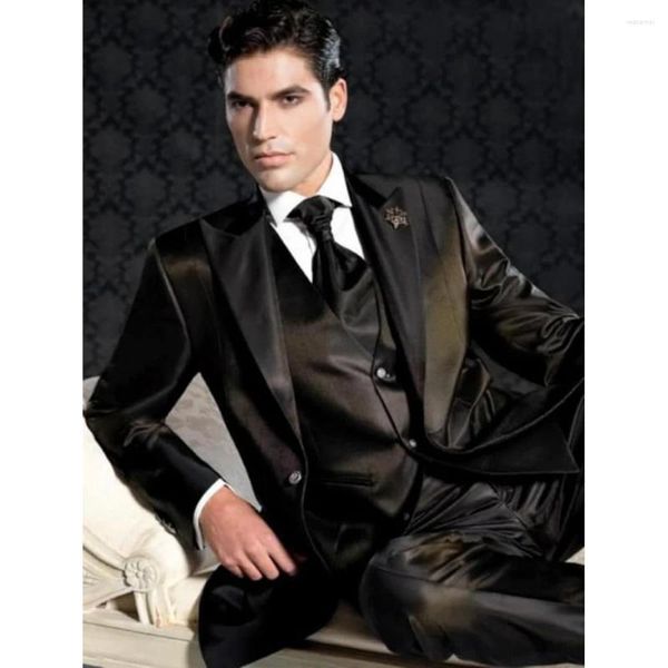 Ternos masculinos stevditg elegante preto para homens terno único breasted lapela repicada luxo 3 peça jaqueta calças colete ropa hombre sob medida