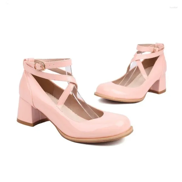 Scarpe eleganti Rosa Retro Croce Pompe Casual 2024 Estate Marry Janes Punta rotonda Donna Lolita Dolce Moda Ballo latino Donna