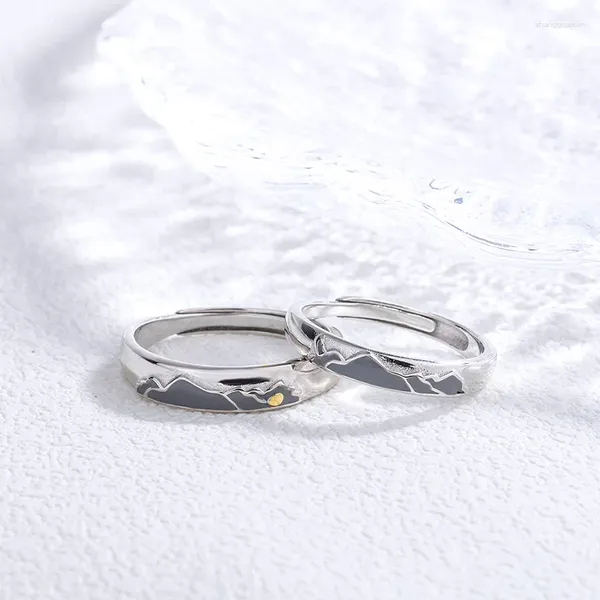 Anéis de cluster juramentados esterlina 925 prata pôr do sol e lua precoce casais anel como presente de aniversário juntos