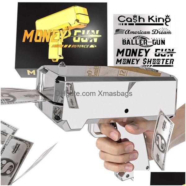 Outros suprimentos de festa festiva Money Gun Shooter com 100pcs Prop Spray Toy Cash Cannon 18K Sier Banhado Faça Chuva Nota de dólar para Dh7Pc