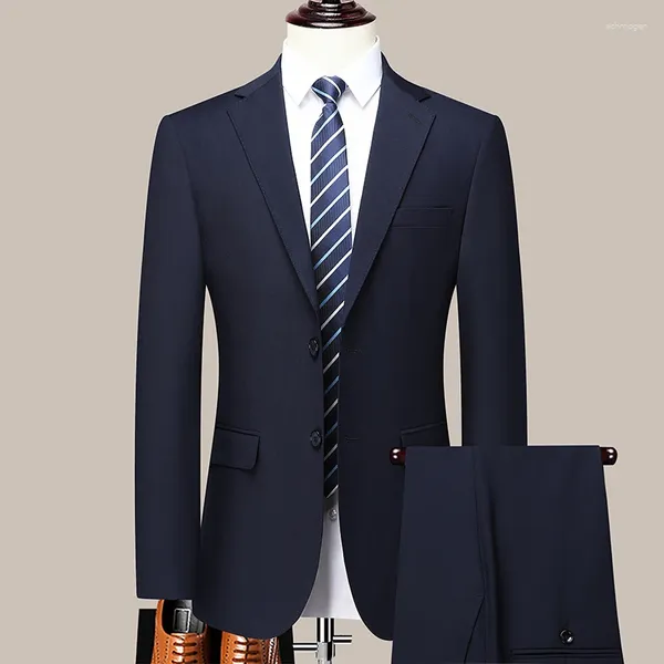 Ternos masculinos (calças blazer) moda negócios cavalheiro profissional terno fino trabalho simples elegante casamento casual 2 conjuntos