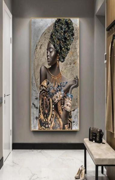 Gemälde afrikanische schwarze Frau Graffiti-Kunst Poster und Drucke abstrakte Mädchen Leinwand auf der Wand Bilder Dekor2799795