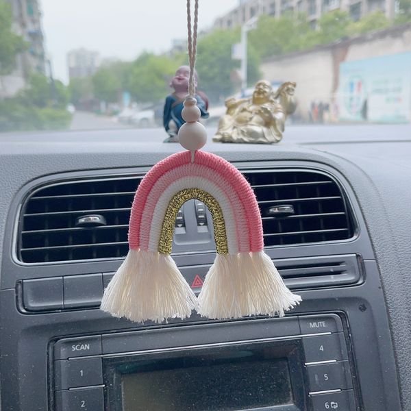 Pingente boho feito à mão, pingente de arco-íris para espelho de carro, pingente de arco-íris, colorido, espelho retrovisor de carro, decoração 122998