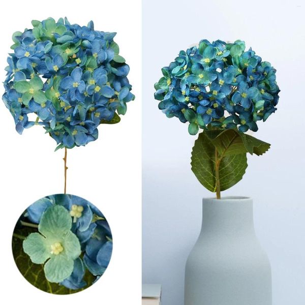 Dekoratif çiçekler 1 adet koyu mavi ortanca yapay buket dekorasyon gelin düğün çiçek gerçek lateks ev asılı