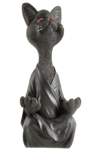 Wunderliche schwarze Buddha-Katzenfigur, Meditation, Yoga, Sammlerstück, glückliche Dekoration, Kunstskulpturen, Gartenstatuen, Heimdekorationen5815394