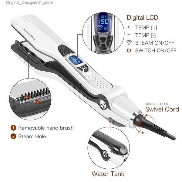 Haarglätter Professionelle Glätteisen Heizung Heiße Kämme Dual Spannung Titan Lockenstab Dampf Flache Breite Platten Werkzeuge Q240124