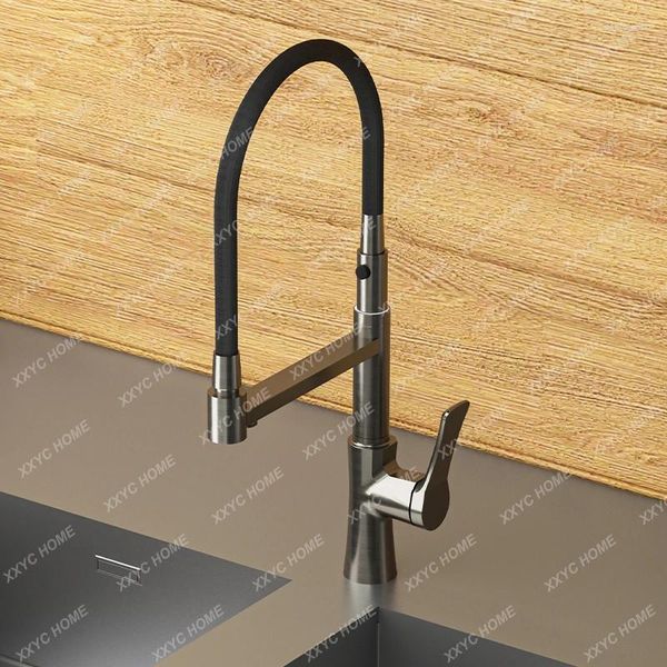 Badezimmer-Waschbeckenarmaturen Gun Grey Ausziehbarer Wasserreiniger Drei-in-Eins-Küche und kalter magnetischer Saughahn Kupfer