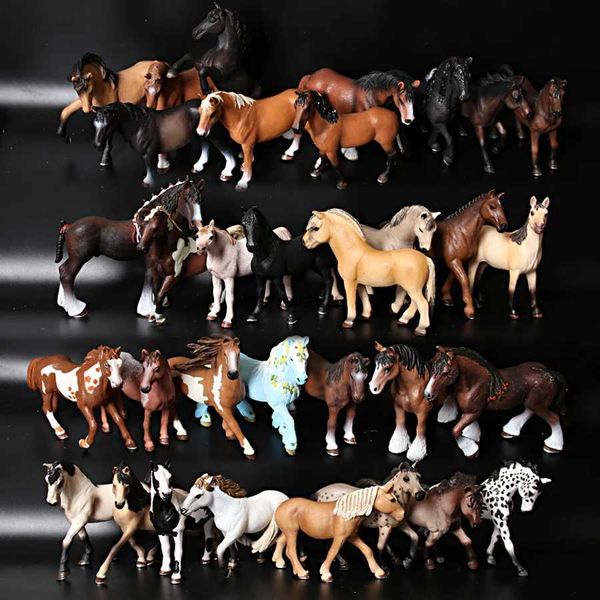 Figuras de brinquedo de ação Figuras de cavalo de plástico realistas Cavalo selvagem Árabe Hanoverian Pinto Mare e garanhão Brinquedo de cavalo em miniatura detalhado Topper de bolo