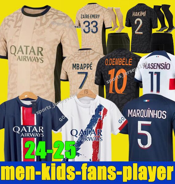 Futebol BARCOLA S Jerseys DEMBELE Maillot Foot Kit MBAPPE HAKIMI ZAIRE EMERY KOLO MUANI RAMOS Quarto Homens Crianças Enfants Set Camisas de Futebol occer RAMO et ball hirts