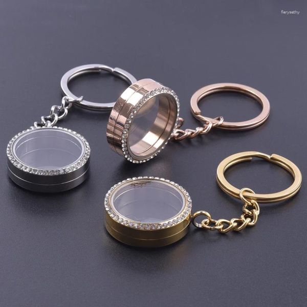 Portachiavi 1Pc In Acciaio Inox Medaglione di Memoria di Vetro Portachiavi Ceneri Per Le Donne Rotondo Galleggiante Vivente Relicario Ciondolo Portachiavi Gioielli