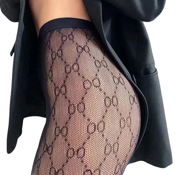 2024 novas mulheres designer meias sexy carta meias moda luxo respirável designer collants feminino sexy lei meias de seda carta impressão