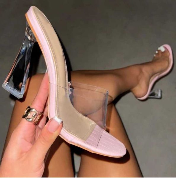 Sandalen Sommer Damen Pumps Sandalen 9 cm Gelee Hausschuhe Sexy Offene Karree High Heels Damen Transparente Hausschuhe Schuhabsatz Klare Sandalen J240125