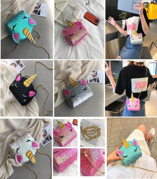 Cartoon Niedliche Einhorn Taille Tasche Pailletten Kette Eine Schulter Taschen Mädchen Geldbörse Kosmetik Taschen Glitter Fanny Pack Umhängetasche Wal9350865