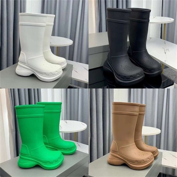 2023 Crocboots Designer Männer Frauen Regen Stiefel Kniehohe Schnee Schwarz Weiß Braun Schloss Winter Mode High Heels Wasserdicht Oberschenkel-hohe 36-45