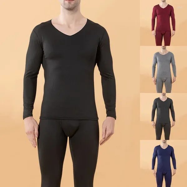 Roupa interior térmica masculina sem costura invisível aquecedor longo johns macio plus size pijamas homewear homem inverno quente lã calças superiores 2 peças conjunto