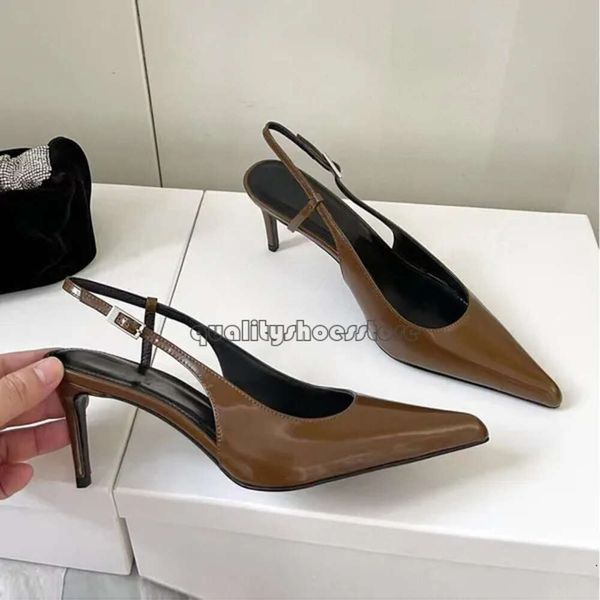 Spiegelgesichts-Slingback-Pumps aus echtem Leder für Damen, spitze Zehen, Geometrie, Stiletto-Absatz, 10 cm Schnalle, verzierte Schnür-Absätze, Modedesigner-Schuhe 262