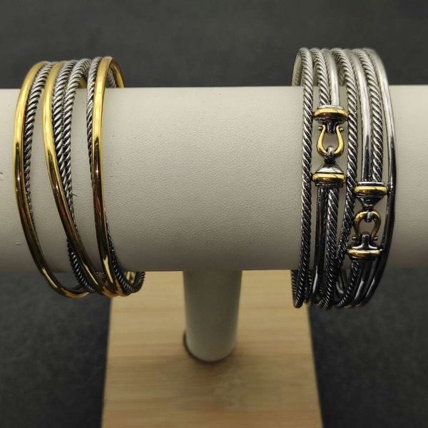 Pulseiras de joias do designer Davids Yurmas, a pulseira de abertura cruzada de 7 linhas de 22 mm de alta qualidade é recomendada para uso com uma circunferência de mão de 16 a 20 cm