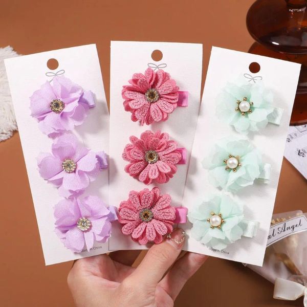 Acessórios de cabelo 3 pçs/set pequena flor artificial camélia rosa clipes para crianças meninas boutique hairpins artesanais