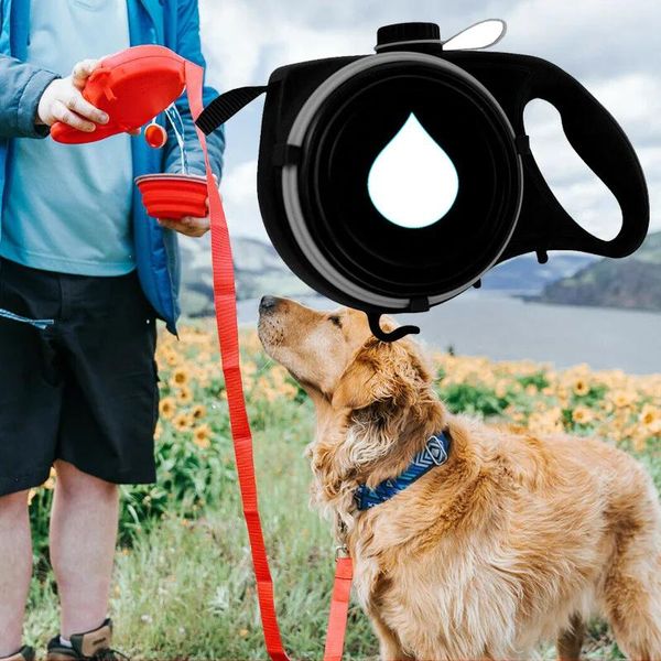 Guinzagli multifunzione Guinzaglio per cani di piccola taglia per collare per cani di grossa taglia con dispenser per sacchetti per rifiuti con ciotola per bottiglia d'acqua incorporata, accessori per cani