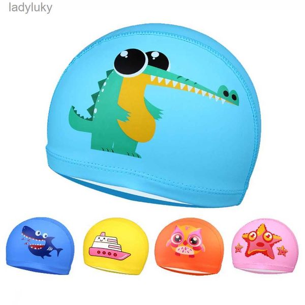 Cuffie da nuoto Bambini Bambini Simpatico cartone animato Squali Coccodrillo Stelle marine Cuffie da nuoto Tessuto di rivestimento in PU Piscina Cuffia da bagno Cappello per Ragazzi RagazzeL240125