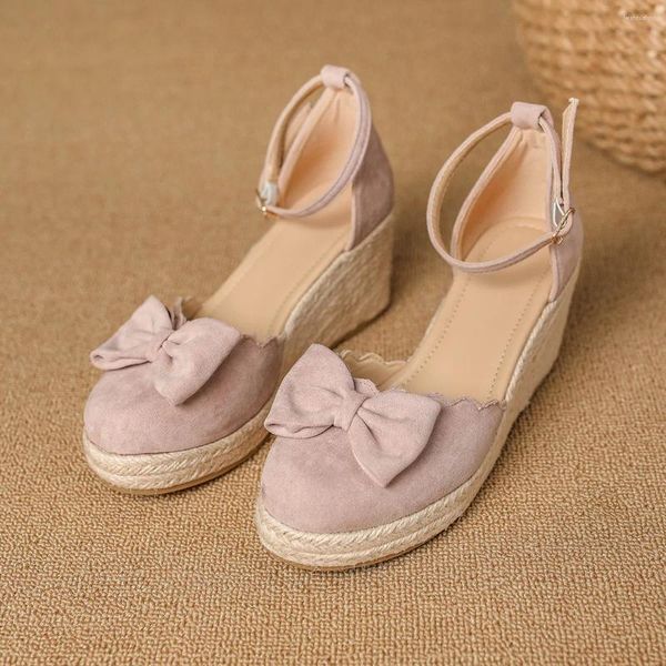 Scarpe eleganti Taglia 35-42 Sandali da donna con zeppa color rosa, tacco alto, punta tonda, cinturino alla caviglia