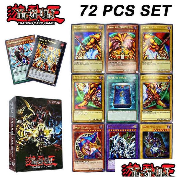 Kartenspiele 72 Stück Yuh holographischer Buchstabe in Englisch Dark Magician Girl Blue Eyes Collection Yu Gi Oh Xyz Monster Trading Game Drop De Dh0Rz