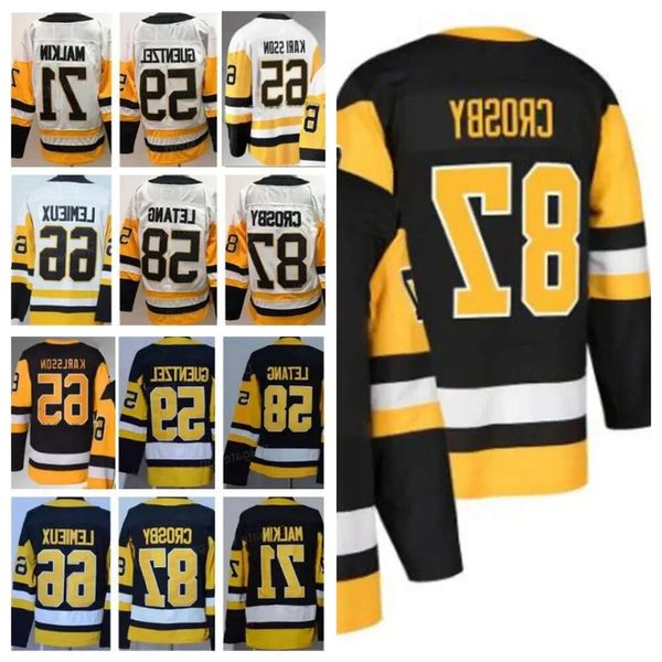 65 Erik Karlsson Hóquei Jerseys 2024 Sidney Crosby Jersey 58 Kris Letang 59 Jake Guentzel 66 Lemieux Evgeni Malkin Preto Branco Homens Costurados 76