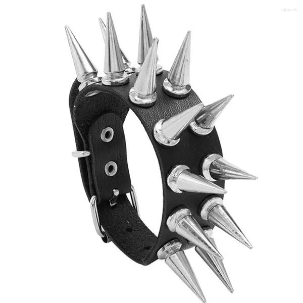 Charme Pulseiras Diezi Personalidade Rock Homens 2-linha Spiked Pulseira Bangle para Mulheres Vintage Punk Cosplay Preto PU Couro Envoltório Jóias