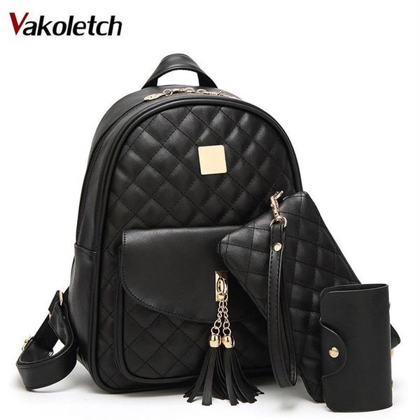 3 Sets Schultaschen für Teenager Girls New 2019 Women Rucksack Leder Ladies Recond Bags Book Tasche Black Rucksacks Beutel KL130 J260C