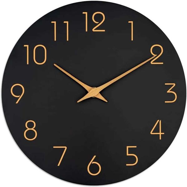 Wall Clocks Zoll-Wanduhr, schwarz, batteriebetrieben, geräuschlos, nicht tickend, schlicht, minimalistisch, Roségold, Zahlenuhr, dekorative Wanduhr