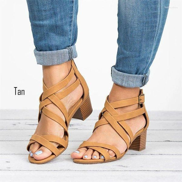 Kleidschuhe Rabatt Europa Sommer 2024 Frauen Sandalen High-Heel Cross-Strap Mode Lässig Frau Med (3 cm-5 cm) Plus Größe 35-43