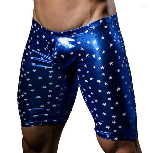 Shorts masculinos sexy homens calças exóticas calças de couro do plutônio gay clubwear curto masculino látex catsuit elástico na altura do joelho plus size