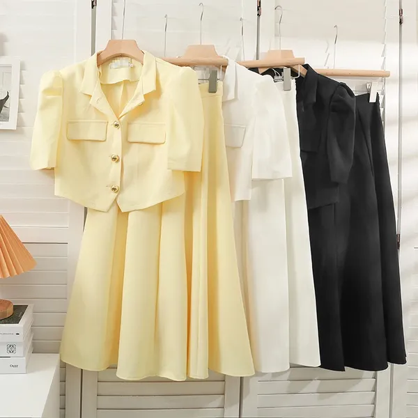Рабочие платья, французские женские маленькие сладкие ветровые костюмы с рукавами «Хаббл-пузырь», куртка, юбка с бюстом, комплект с высокой талией, винтажные комплекты блейзеров