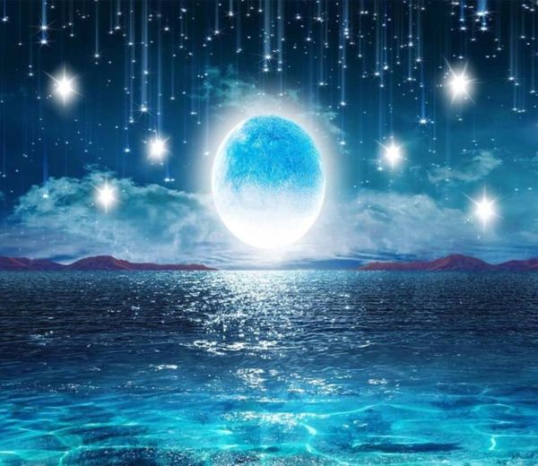 Murales 3d carta da parati Luna luminosa bellissimo cielo notturno stellato lunare paesaggio parete del soggiorno8586385