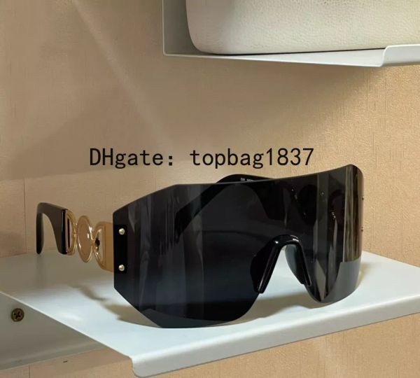 Schwarze, übergroße Luxus-Sonnenbrille für Damen und Herren, schwarz, grau, randlose Sonnenbrille, Designer-Sonnenbrille, UV400-Brille, mit Original-Geschenkbox