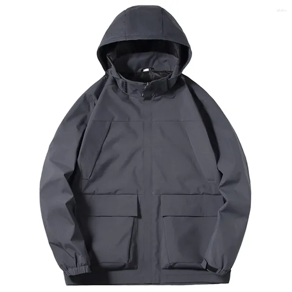 Jaquetas masculinas preto windbreak jaqueta homens impermeável acampamento moda casual cor sólida com capuz caots masculino