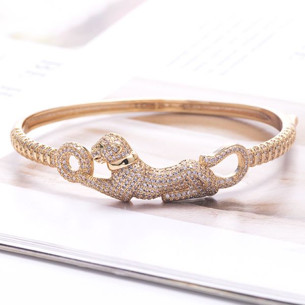 Nuovo design Fashion Hiphop Leopard ghepardo braccialetto donna uomo catena spessa Punk Bangle in oro rosa pieno di diamanti collana orecchino Gioielli di design