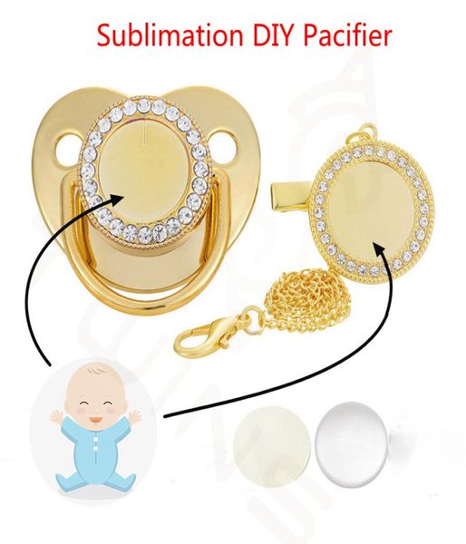 Sublimation Baby Schnuller mit Clip Bling Kristalle Blank Säugling Schnuller Kette Geburtstag Geschenk Neugeborenen Pflege Werkzeuge 14 Farbe YFA1796650977