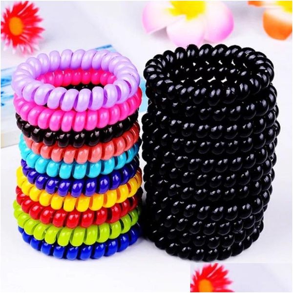 Pony Tails Titular Telefone Fio Cabo Gum Hair Tie Meninas Elastic Pony Tails Titular Doce Cor Pulseira Menina Presente de Natal Drop Deli Dhbtc