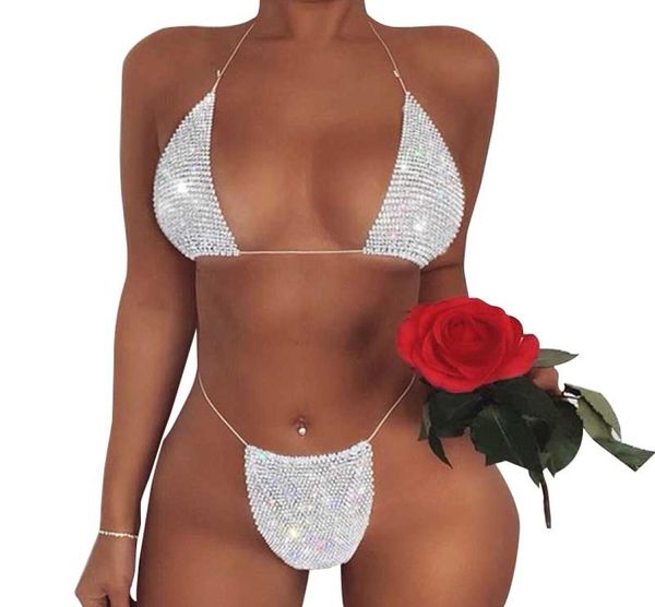 2020 Sexy Strand Bikini Badeanzug Frauen Grid Shine Bademode Badeanzüge Glitter Diamant Badeanzüge Weibliche Unterwäsche Dessous 050515462412