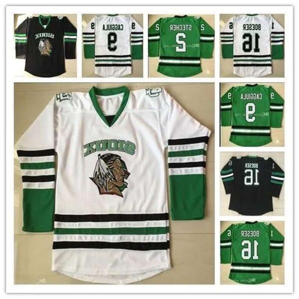 Barato Dakota do Norte Fighting Sioux College Hockey Jerseys 2 STECHER 9 CAGGIULA 16 Brock Boeser 33 Cam Johnson Todos os uniformes costurados Fash 66