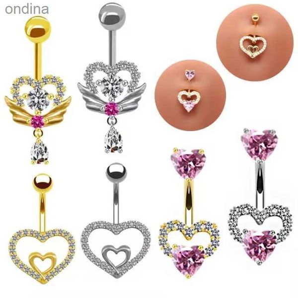 Anéis de botão de umbigo, anel de umbigo para mulheres, na moda, rosa, zircão, asa, design de gato fofo, moda sexy, anéis de umbigo, joias piercing de aço inoxidável YQ240125