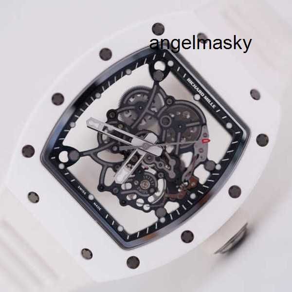Designer relógio rm relógio de pulso rmwatch relógio de pulso rm055 caixa cerâmica branca completa oca dial manual suíço famoso luxo