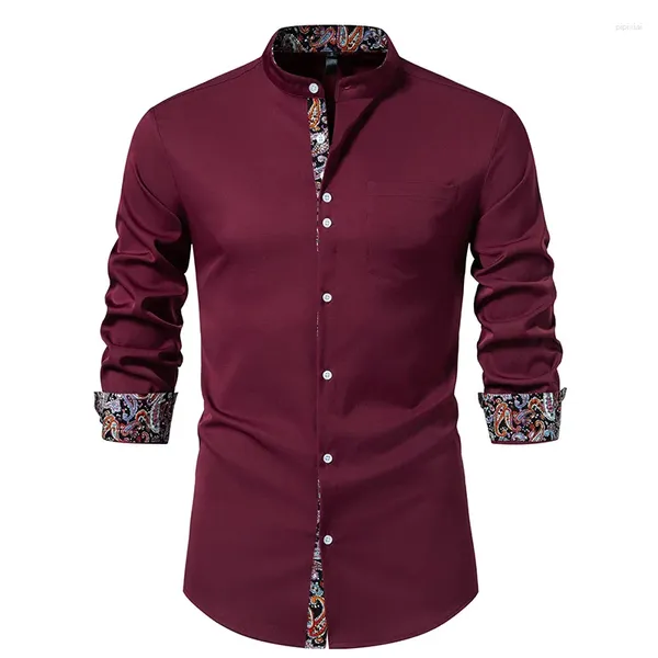 Männer Kleid Hemden 2024 Patchwork Henley Für Männer Marke Langarm Formale Hemd Männlich Stilvolle Hochzeit Business Prom Chemise hombre