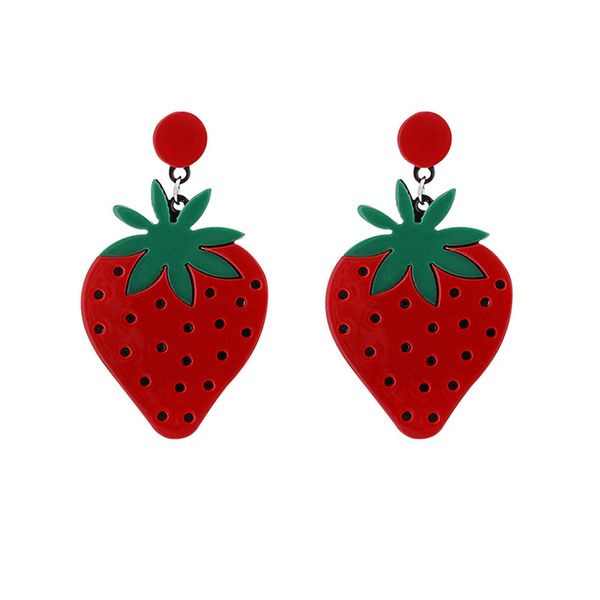 Design criativo frutas morango brincos pendurados para mulheres personalidade bonito brincos de morango vermelho acrílico joias presente de alta qualidade preço de atacado