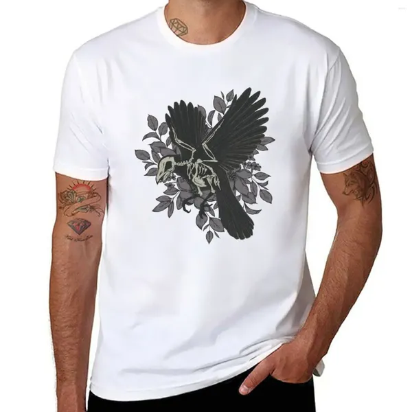 Polos masculinos Crow Skeleton T-Shirt Meninos Camisetas Blusa Suor Camisa Preta Masculina