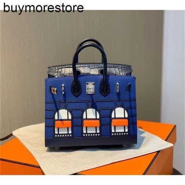 Designer Bag Cargos Couro Genuíno 7A Bolsa Genuíno Crocodilo Feito à Mão Tem Logo Mãos Costura A Pequena Casa Original Meia-noite Azul Marinho BK20 BolsaGUS3RLE0