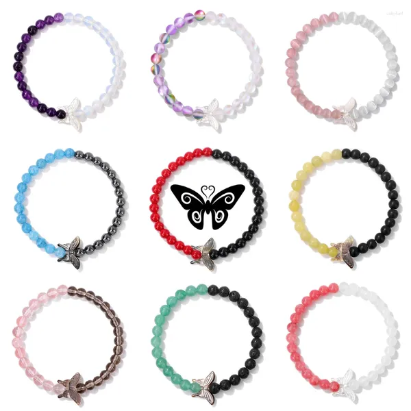 Strand Butterfly Beyaz İnci Kabuk Cazibesi Bilezik 6mm Doğal Taş Boncuklu Opal Aytaşı Kuvars Kadınlar İçin Bangles